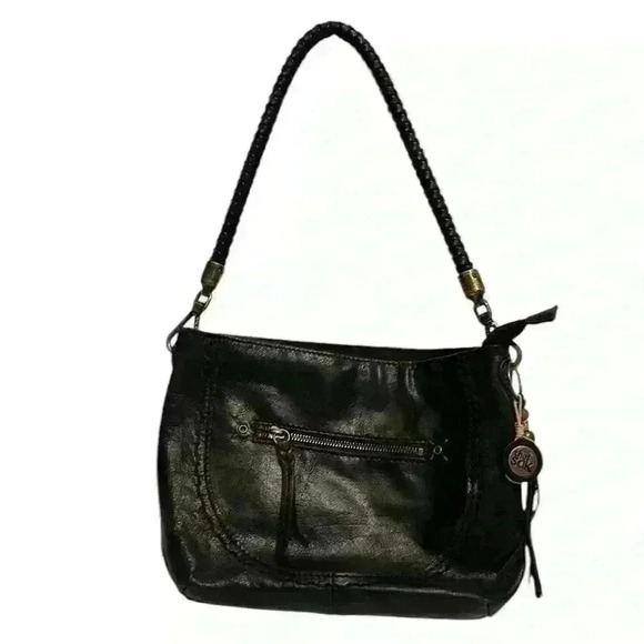The Sak Handbags - The Sak Black Indio Leather Shoulder Bag Purse Braided Strap Brass Hardware